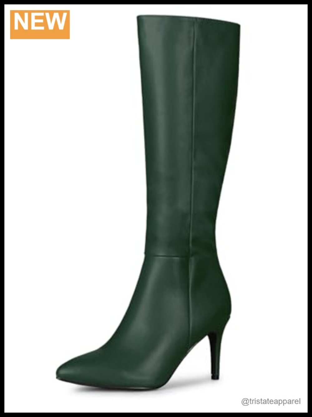 Faux Leather Pointed Toe Stiletto Knee High Boots Side Zip